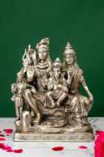 Brass Silver-Coated Superfine Shiv Parivar Idol – With Ganesh & Kartikeya On Nandi – 7.90 Inches