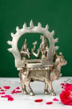 Brass Silver-Coated Superfine Shiv Parvati Idol – On Nandi – 7.90 Inches - Image 3