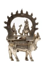 Brass Silver-Coated Superfine Shiv Parvati Idol – On Nandi – 7.90 Inches - Image 5