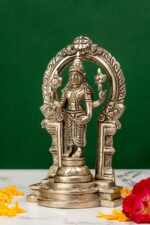 Brass Silver-Coated Superfine Standing Lord Vishnu Idol – With Frame – 6.70 Inches - Image 2