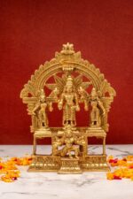 Brass Superfine Vishnu Idol with Sri Devi and Bhu Devi on Garuda – With Frame – 7.25 Inch