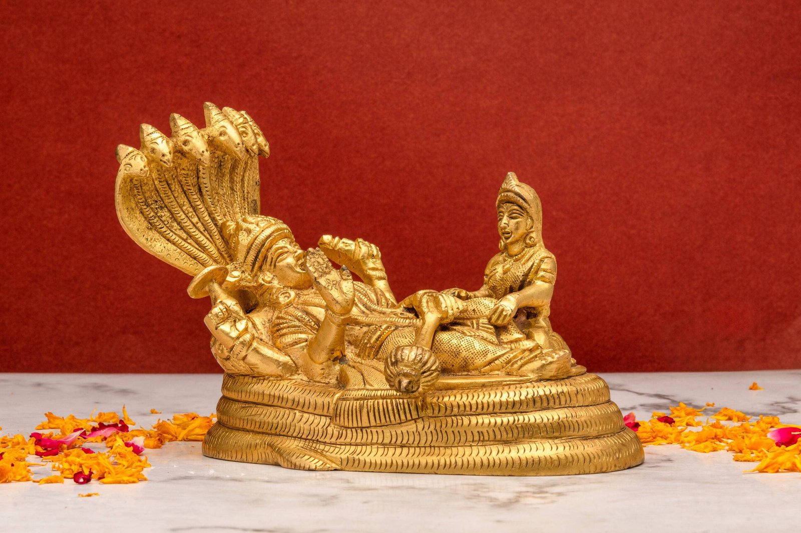 brass-Vishnu-Laxmi-299-8-scaled-1.jpg Brass Superfine Vishnu Laxmi Idol – On Sheshnag – 4.5 Inch - Image 1