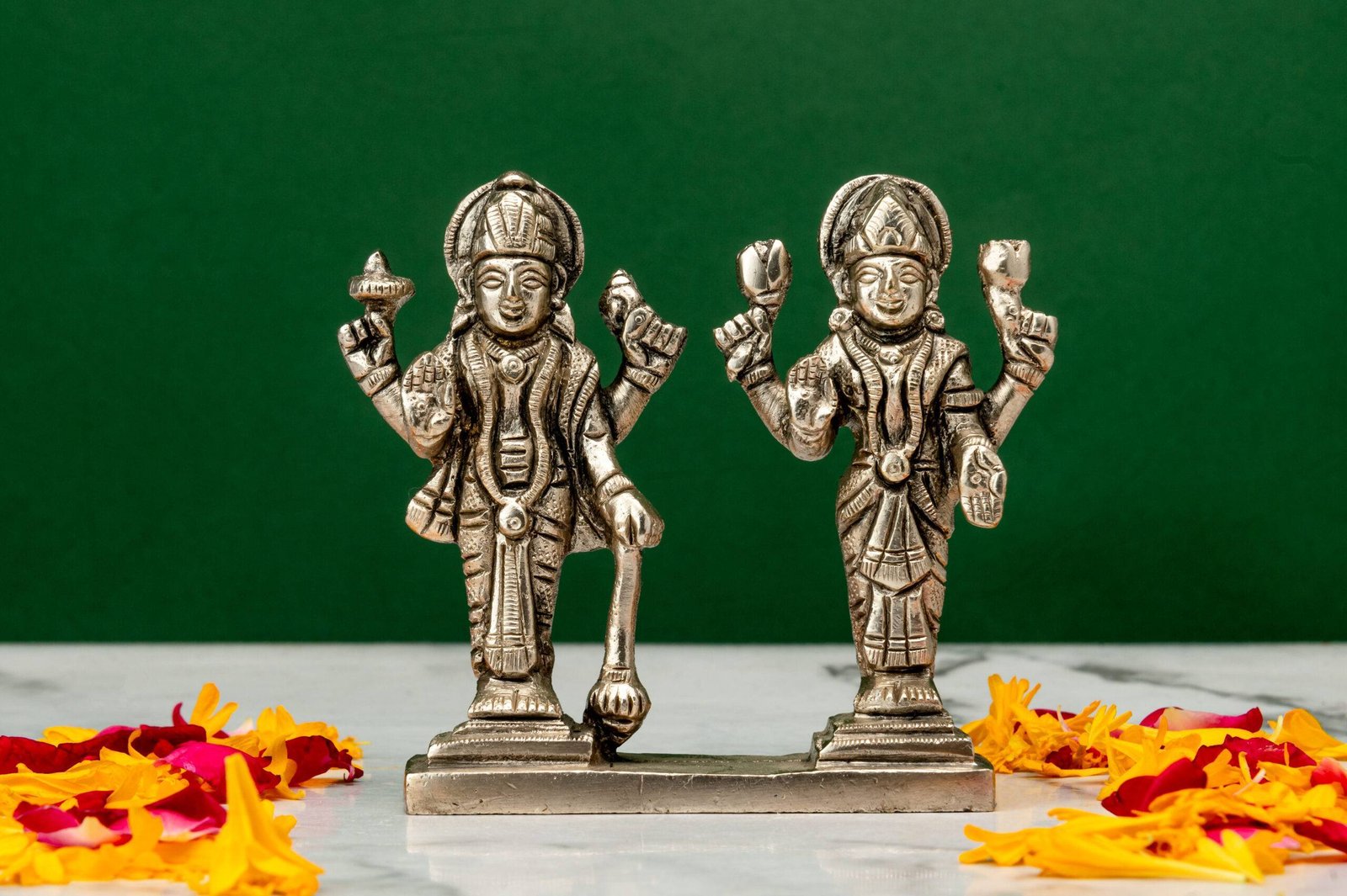 brass-Vishnu-Laxmi-536-8-scaled-1.jpg Brass Silver-Coated Superfine Standing Vishnu Laxmi Idol – 3.75 Inches - Image 1