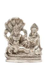 Brass Silver-Coated Superfine Vishnu Laxmi Idol on Sheshnag – 4.75 Inches - Image 8