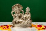 Brass Silver-Coated Superfine Vishnu Laxmi Idol on Sheshnag – 4.75 Inches