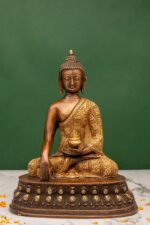 Brass Buddha Idol – With Base – Bhumisparsha Mudra – 11 Inch - Image 2