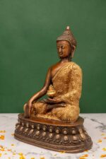 Brass Buddha Idol – With Base – Bhumisparsha Mudra – 11 Inch - Image 8