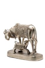 Brass Silver Coated Superfine Holy Cow with Calf – Ganesh Laxmi Carved – 9.5 Inch - Image 6