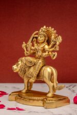 Superfine Brass Maa Durga Idol on Lion – Ashtabhuja – 7.5 Inch - Image 2
