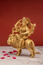 Superfine Goddess Brass Maa Durga Idol on Lion – Ashtabhuja – 7.5 Inch - Image 9