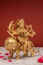 Superfine Goddess Brass Maa Durga Idol on Lion – Ashtabhuja – 7.5 Inch - Image 2