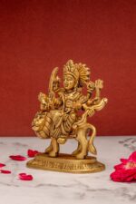 Superfine Brass Maa Durga Idol on Lion – Ashtabhuja – 5 Inch - Image 9