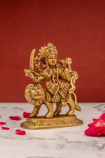 Superfine Brass Maa Durga Idol on Lion – Ashtabhuja – 5 Inch - Image 2