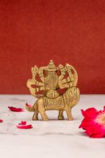 Brass Goddess Durga Idol on Lion Miniature – Ashtabhuja – 2’2″ Inch - Image 7