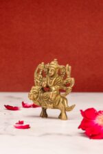 Brass Goddess Durga Idol on Lion Miniature – Ashtabhuja – 2’2″ Inch - Image 2