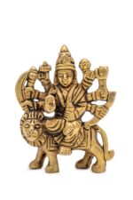Brass Goddess Durga Idol on Lion Miniature – Ashtabhuja – 3 Inch - Image 6