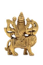 Brass Goddess Durga Idol on Lion Miniature – Ashtabhuja – 3 Inch - Image 3
