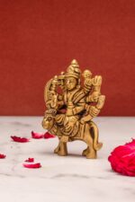 Brass Goddess Durga Idol on Lion Miniature – Ashtabhuja – 3 Inch - Image 2