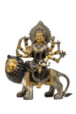 Brass Durga Idol on Lion – Ashtabhuja – 7 Inch - Image 5