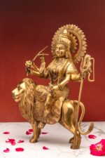 Superfine Brass Durga on Lion Idol – Ashtabhuja – 15 Inch - Image 2