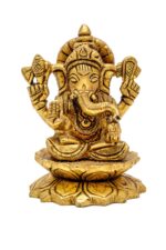 Brass Superfine Ganapati Bappa Idol seated on Lotus Flower – 3.5 Inch - Image 3