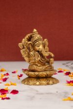 Brass Superfine Ganapati Bappa Idol seated on Lotus Flower – 3.5 Inch - Image 5