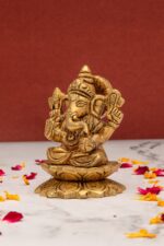 Brass Superfine Ganapati Bappa Idol seated on Lotus Flower – 3.5 Inch - Image 6