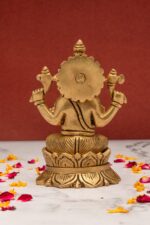Superfine Brass Ganesh Idol seated on Lotus Flower – Vighnaharta – 5 Inch - Image 7