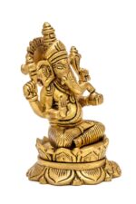 Superfine Brass Ganesh Idol seated on Lotus Flower – Vighnaharta – 5 Inch - Image 5
