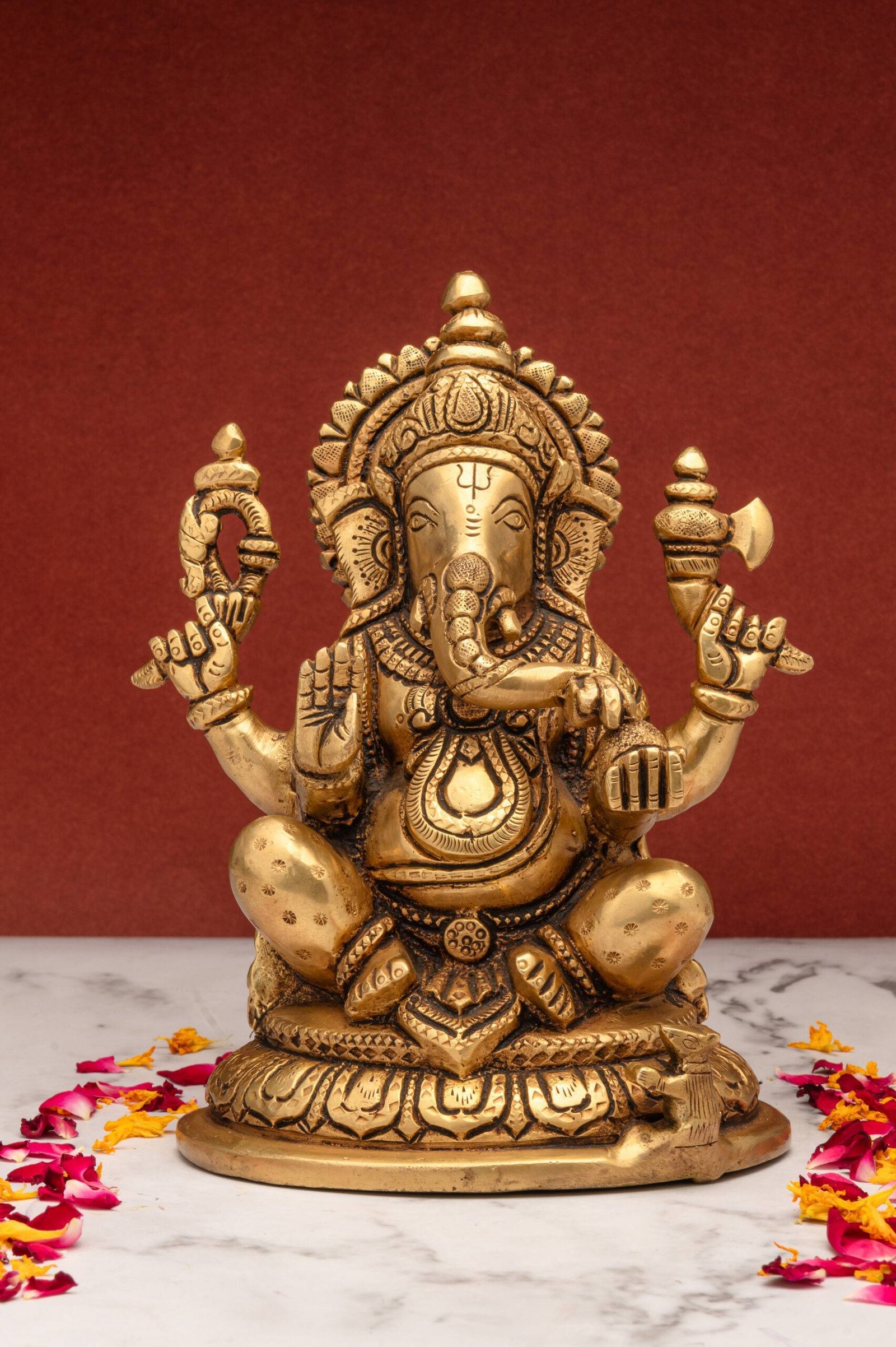 brass-ganesha-125-8-scaled-1.jpg Superfine Lord Brass Ganesh Idol – 7.5 Inch - Image 1