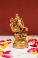 Brass Lord Ganesh Idol seated on Lotus Flower – Vighnaharta – 3.5 Inch - Image 7