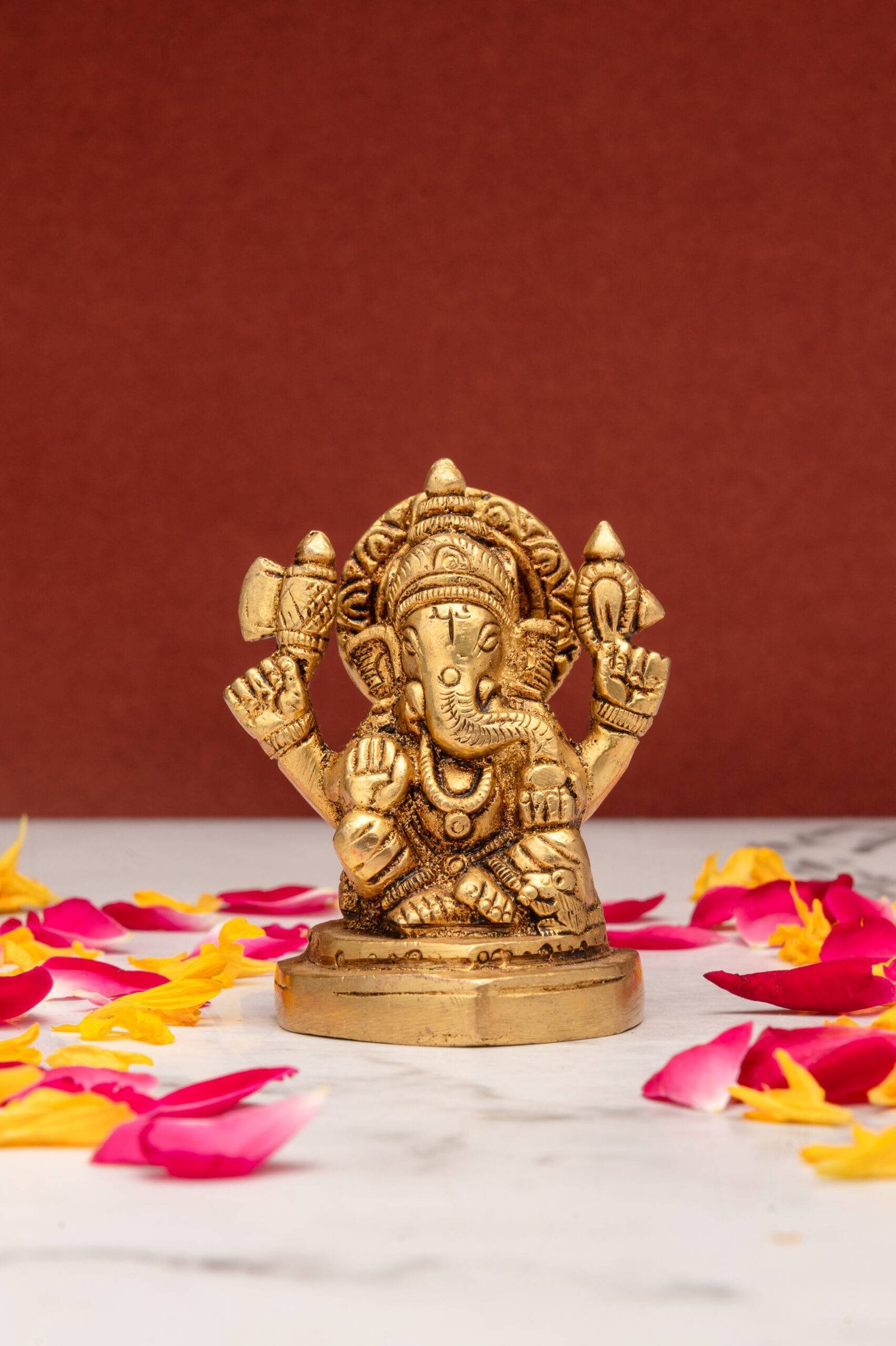 brass-ganesha-95-6-scaled-1.jpg Superfine Brass Ganapati Idol – Vighnaharta – Detailed Carving – 3 Inch - Image 1