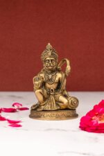 Brass Hanuman Idol – Kneeling with Aashirwaad Mudra – 4.35 Inch