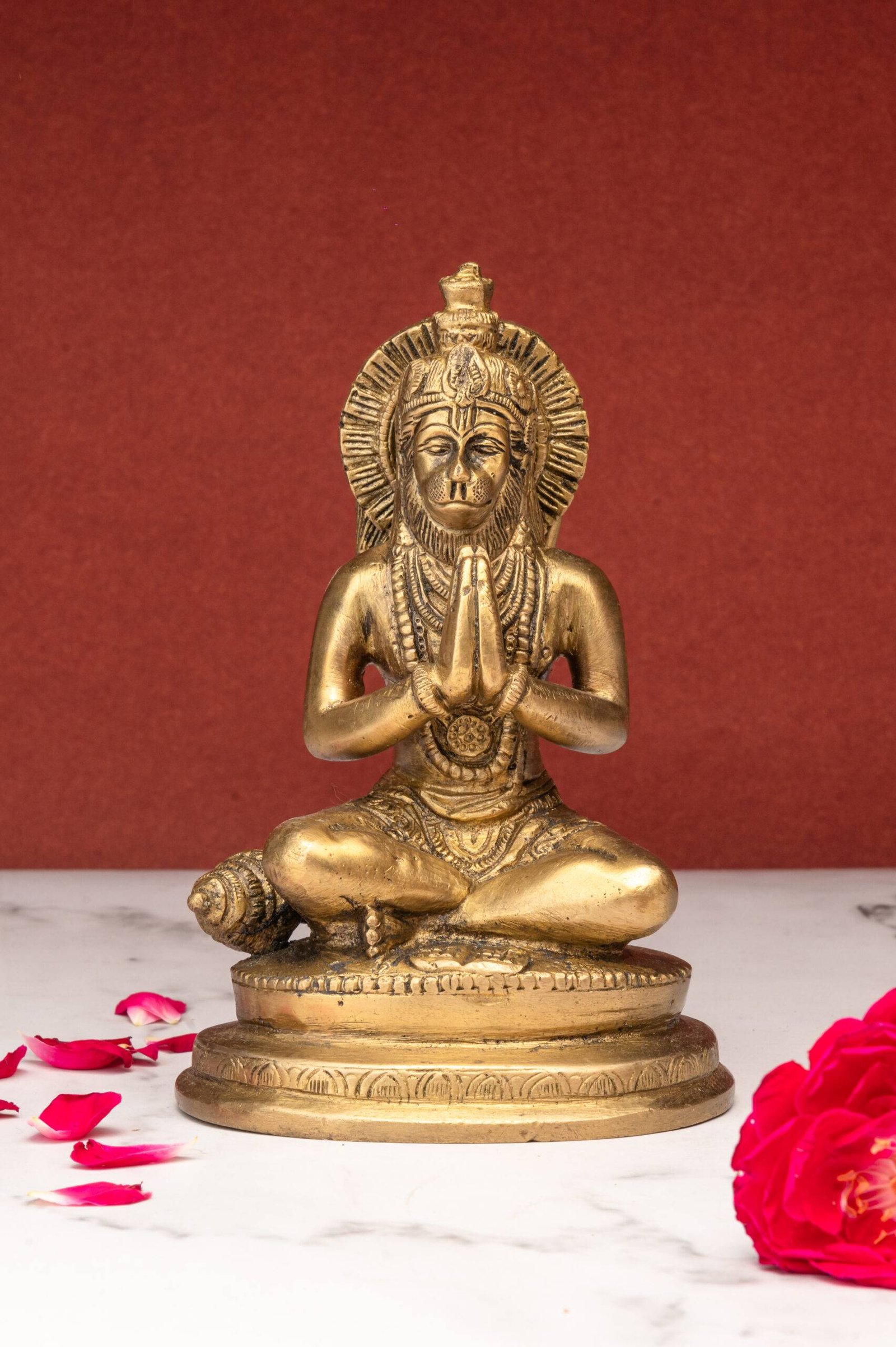 brass-hanuman-24-6-scaled-1.jpg Sitting Brass Hanuman Idol – Anjali Mudra ( Folding Hands ) – 5.5 Inch - Image 1