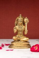 Sitting Brass Hanuman Idol holding Gada- Aashirwad Mudra – 5.5 Inch