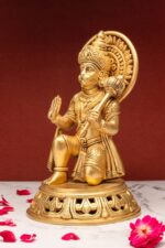 Superfine Brass Hanuman Idol – Ashirwad Mudra & Holding Gada – 11 Inch - Image 2
