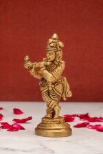 Lord Brass Krishna Idol Playing Flute – 4.5 Inch - Image 6