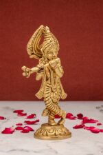 Superfine Brass Krishna Idol Playing Flute – Detailed Carving – 6 Inch - Image 5