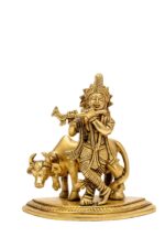 Superfine Brass Krishna Idol with Cow Playing Flute – 5.5 Inch - Image 6