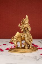 Superfine Brass Krishna Idol with Cow Playing Flute – 5.5 Inch - Image 8