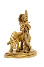 Superfine Brass Krishna Idol with Cow Playing Flute – 5.5 Inch - Image 5