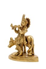 Superfine Brass Krishna Idol with Cow Playing Flute – 5.5 Inch - Image 4