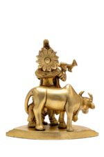 Superfine Brass Krishna Idol with Cow Playing Flute – 5.5 Inch - Image 3