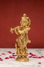 Superfine Brass Krishna Idol Playing Flute – Detailed Carving – 7 Inch - Image 7