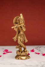 Brass Krishna Idol Playing Flute – 6.8 Inch - Image 7