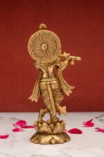 Brass Krishna Idol Playing Flute – 6.8 Inch - Image 6