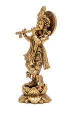 Brass Krishna Idol Playing Flute – 6.8 Inch - Image 4