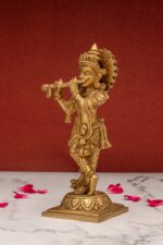Brass Krishna Idol Playing Flute – 7 Inch - Image 2
