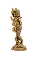 Brass Krishna Idol Playing Flute – Detailed Carving – 6 Inch - Image 3