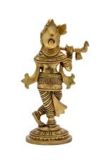 Brass Krishna Idol Playing Flute – Detailed Carving – 6 Inch - Image 2